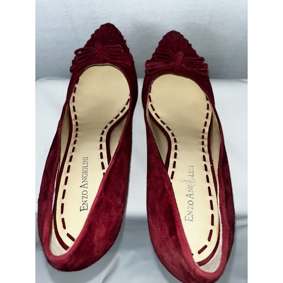 Enzo Angiolini Red Suede Pleated Toe With Bow Woman’s Heels Size 9.5 M - Picture 7 of 15